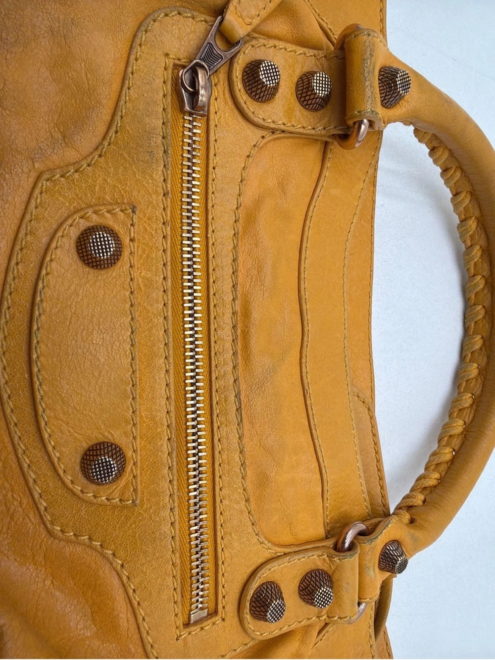 Balenciaga Yellow Leather Shoulder Tote with Zip Pocket - Picture 10 of 12